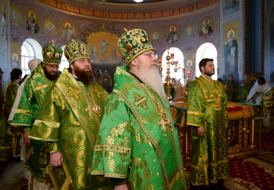 Епископ Игнатий сослужил Патриарху Кириллу за Литургией в Преображенском соборе Валаамского монастыря